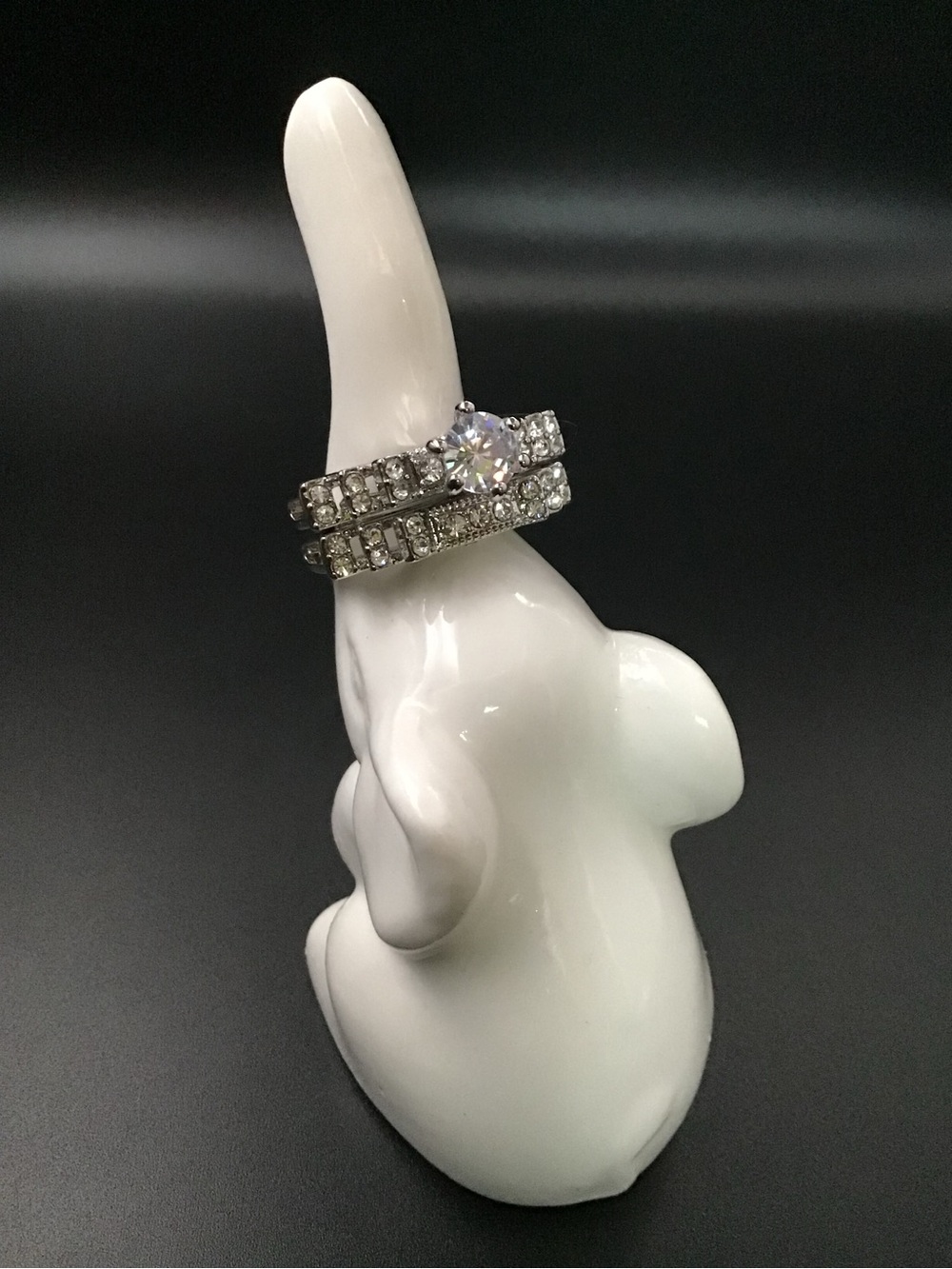 Art Deco Rhinestone Stacking Rings - Picture 3 of 5